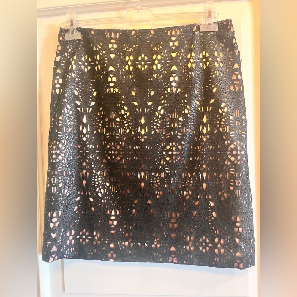 Jovani Black and cream  A-Line leather Cocktail Skirt - Picture 2 of 9